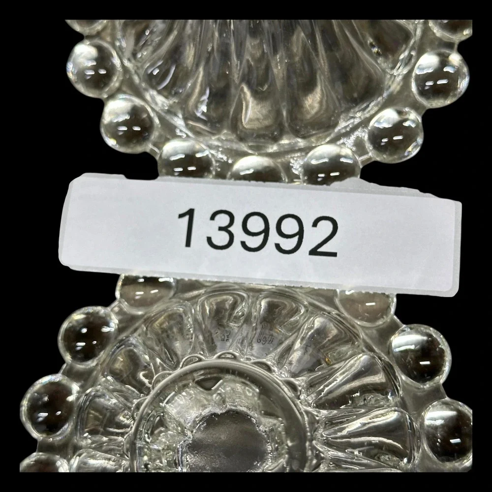 Anchor Hocking Berwick Boopie Clear Glass Beaded‎ Edge 2 Taper Candle Holders